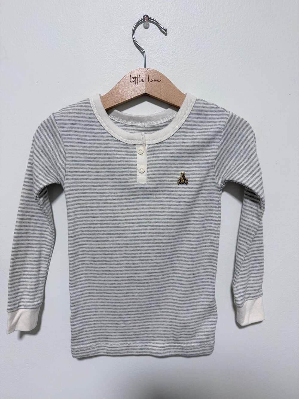 Baby Gap Henley Shirt Size 3 Years Grey White Striped Bear Logo